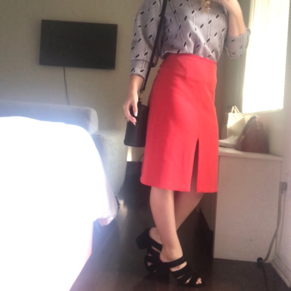 Ann Taylor Orange Doubleweave A-Line Skirt